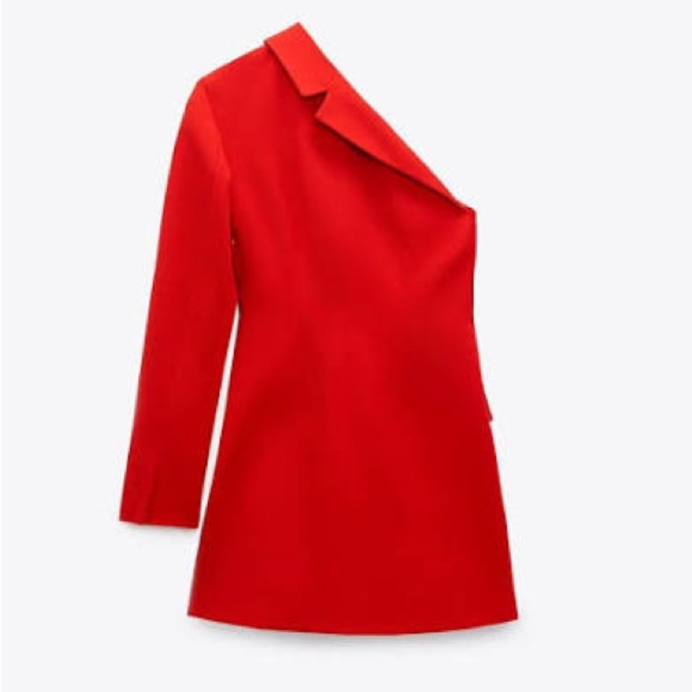 Zara Vibrant Red Asymmetrical Long Sleeve Dress